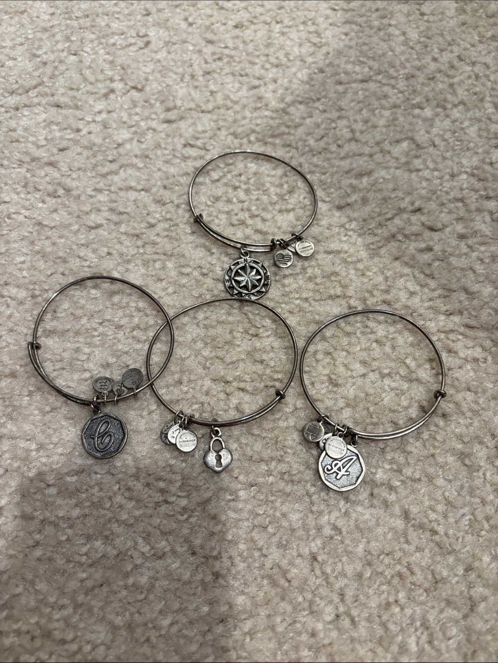 Alex and Ani Silver-Tone Initial & Compass Charm Bangle Bracelet Set